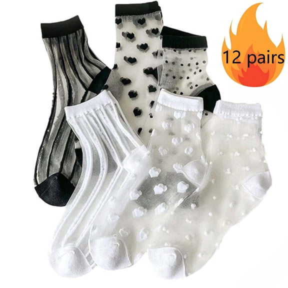 12 Pairs Sheer socks Women Mesh heart Patterned Thin Casual Socks Transparent Cute Summer Socks