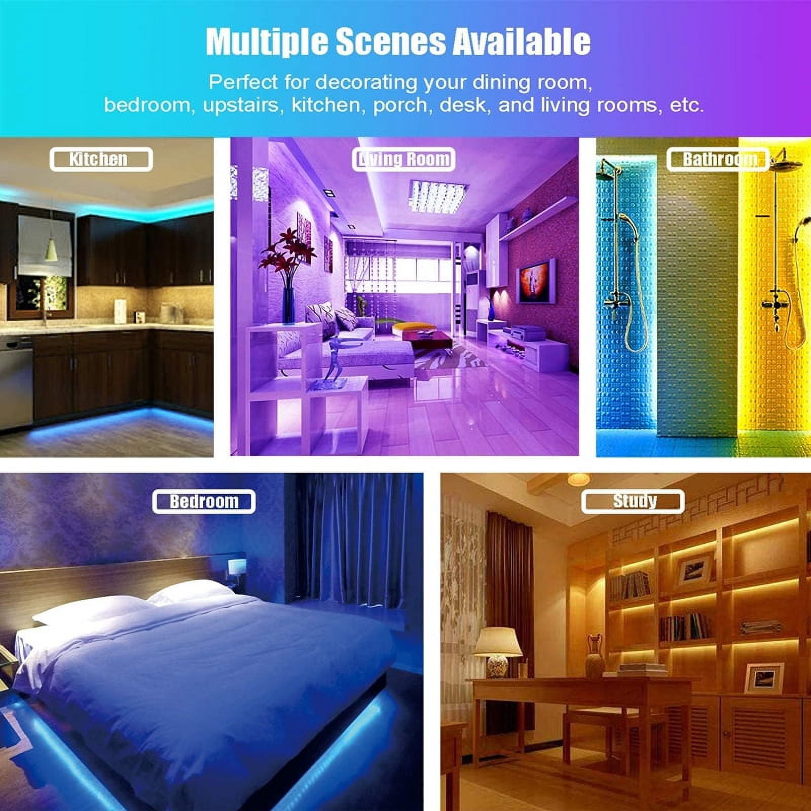 49.2ft LED Lights for Bedroom, RGB LED Strip Lights for Living Room, Party Decor with Dimmable Lighting, Bright Adjustable Colors, and 8 Lighting Modes, Adhesive Backing