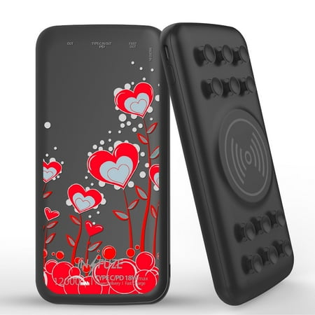 

INFUZE Portable Charger for Google Pixel 7 (Qi Wireless 12000 mAh External Battery 18W Power Delivery with Suction Cups) - Love Heart Flowers