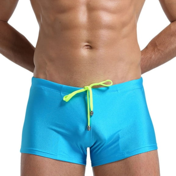 COSFO Swimming Trunks for Men Summer Beach Blue Quick Dry Swimwear Chlorine Resistan Sport Drawstring Swimming Trunks for Men