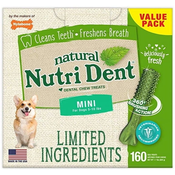 Nylabone Natural Nutri Dent Fresh Breath Dental Chews - Limited Ingredients [Dog, Dental & Breath Aids] Mini - 160 Count