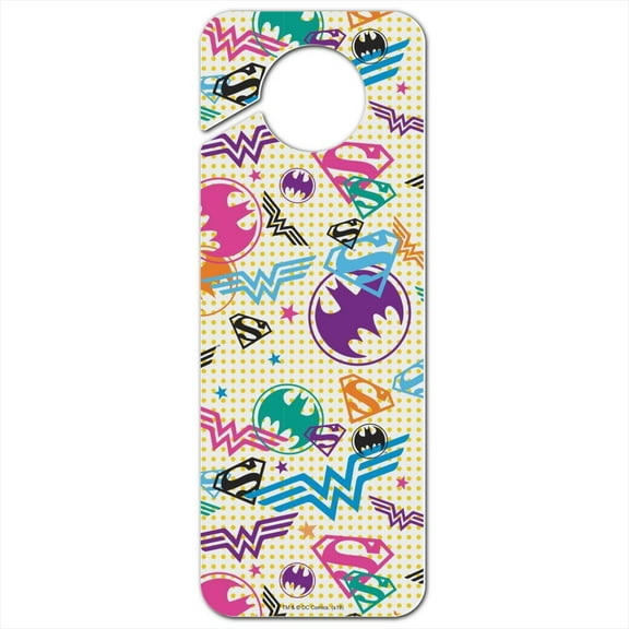 Justice League Colorful Logos Plastic Door Knob Hanger Sign