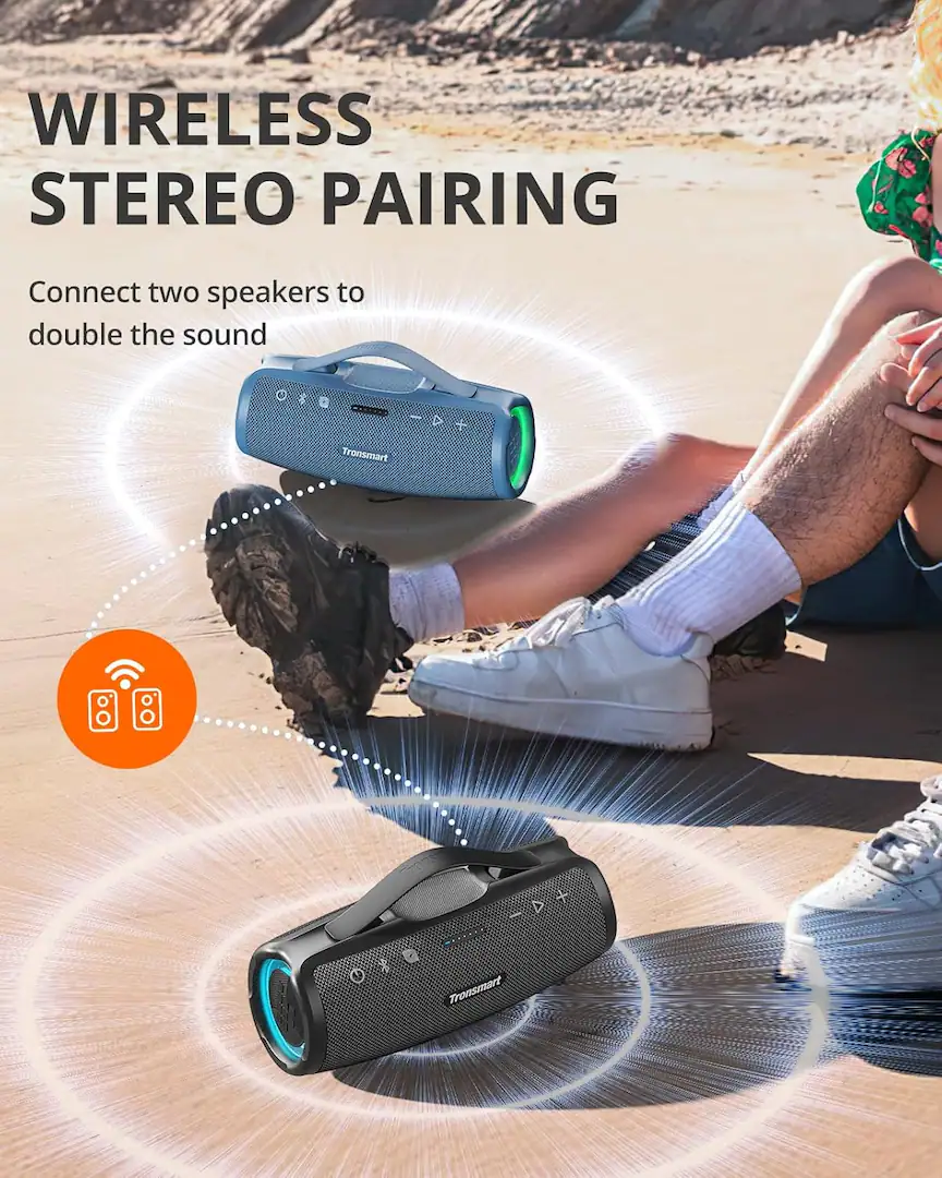 Tronsmart Mirtune S100 50W Portable Bluetooth Speaker, Deep Bass SoundPulse, 20H Playtime, IPX7 Waterproof Wireless Speaker with Power Bank, Dual Tweeters, TWS Pairing, App EQ, Outdoor Party Speaker