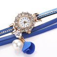 thumbnail image 4 of Reloj de cuarzo con correa de cuero de PU de moda Reloj de pulsera con diamantes de imitación para mujer (azul), 4 of 5