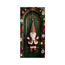 Uutvery 2025 New Christmas Door Cover Elastic, 35x72 Inch 3D Santa Claus Design Polyester Fabric, for Indoor Outdoor Front Door Decoration, Holiday Party Home Decor, Photography Backdrop