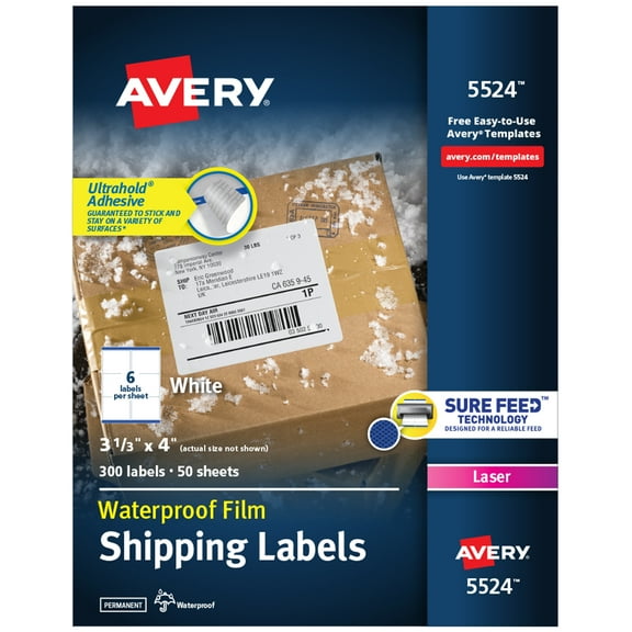 Avery Waterproof Labels, 3-1/3" x 4", 300 Total (05524)