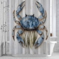 thumbnail image 3 of Farmhouse Watercolor Shower Curtain for Bathroom Decor, Crab Ocean Marine Life Wood Grain Waterproof Fabric Shower Curtain, 60"x72" Set with 12 Hooks, 3 of 9