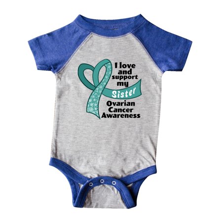 

Inktastic I Love and Support My Sister Ovarian Cancer Awareness Gift Baby Boy or Baby Girl Bodysuit