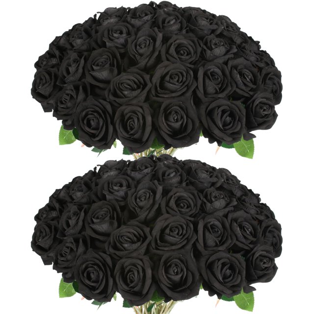 Flores artificiales Jefuzh Black Roses, 50 unidades, para Halloween