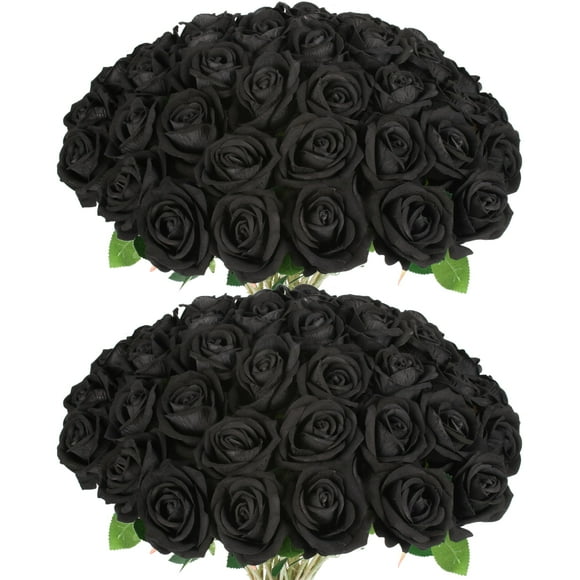 Flores artificiales Jefuzh Black Roses, 50 unidades, para Halloween