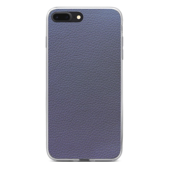 DistinctInk Clear Shockproof Hybrid Case for iPhone 7 PLUS / 8 PLUS (5.5" Screen) - TPU Bumper, Acrylic Back, Tempered Glass Screen Protector - Dark Grey Faux Leather Print - Printed Leather Image