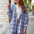 thumbnail image 4 of Women Long Sleeve Plaid Hooded Shirt Drawstring Button Up Shacket Jacket Chest Pockets Casual and Cozy, 4 of 7