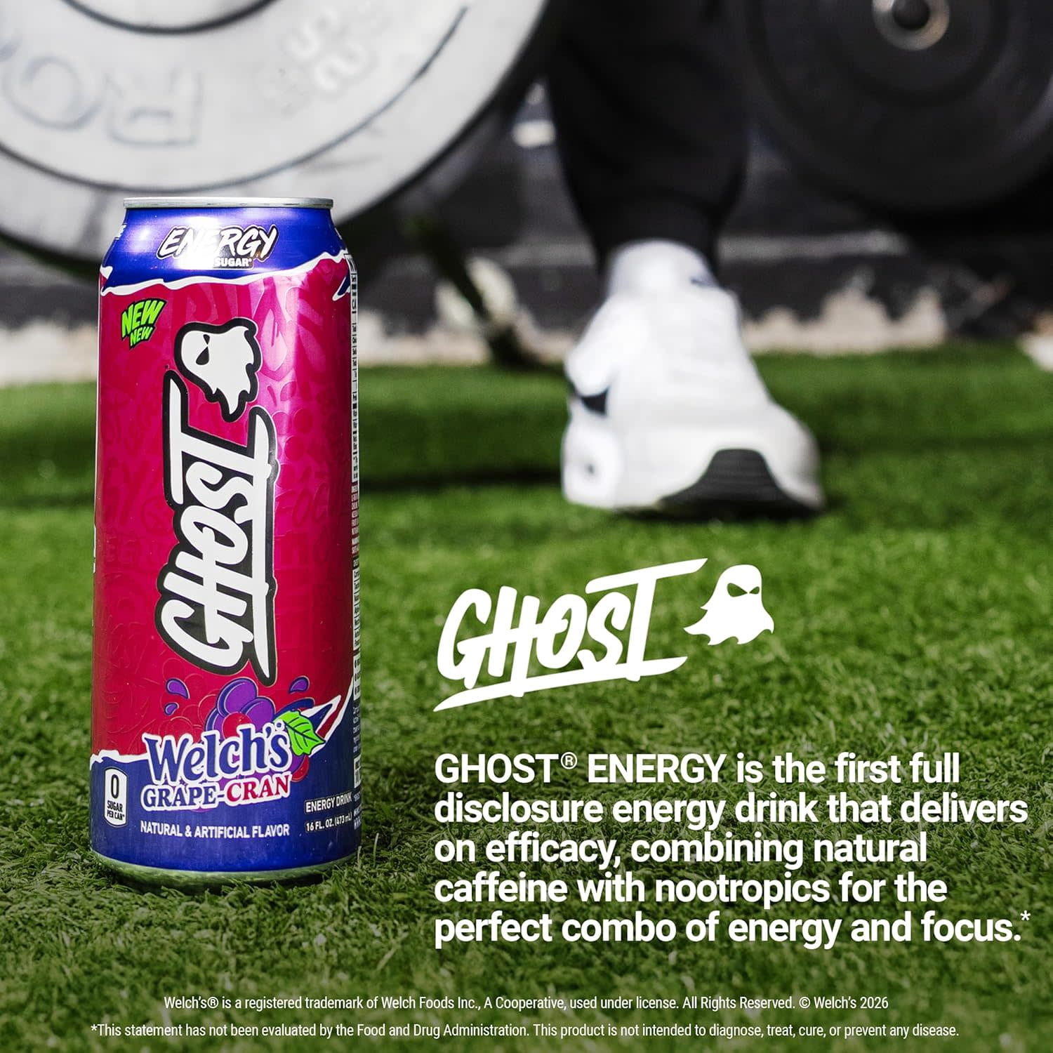 GHOST® ENERGY Zero Sugars Energy Drink, Welch's Grape-Cran, 200mg Natural Caffeine, 16 fl oz Can