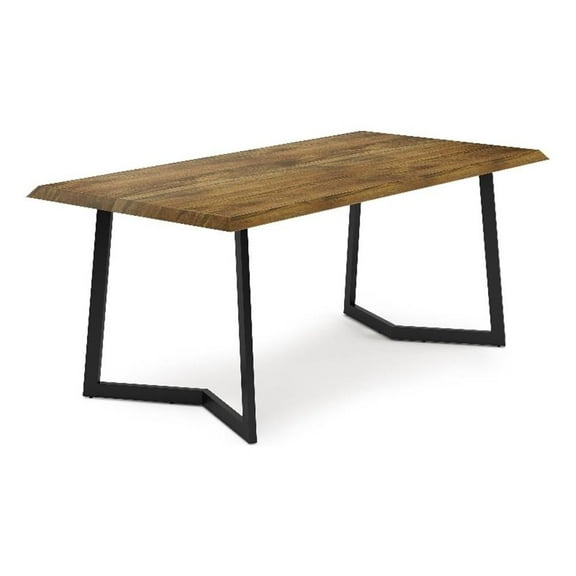 Pemberly Row Solid Wood & Metal72x36"DiningTable w/ Inverted Base in Light Brown