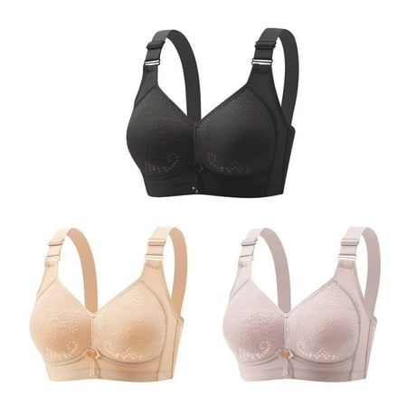 Mrat Sports Bras for Women Padded 3pc Womens Wireless Bras for Women Full Cover  Smoothing Comfort Bra  Adjustable Strap Breathable Bra Underwear Everyday Bras S-235 Black XL