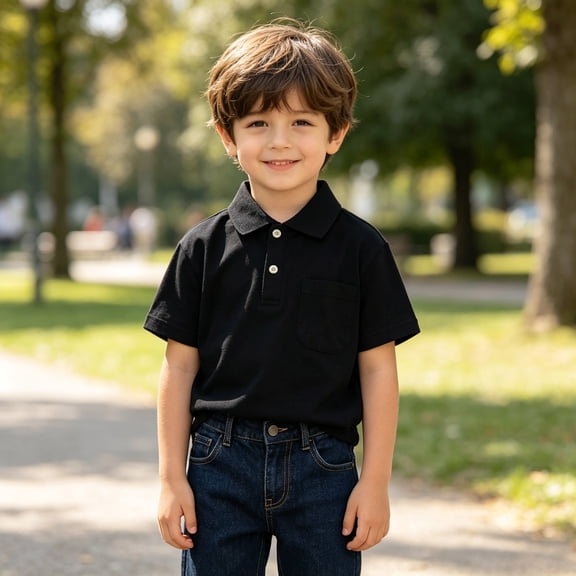 Boys Back to School Short Sleeve Polo Shirt Black Performance Tee Kids Collared Golf Shirt School Uniform 2T