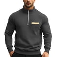 thumbnail image 5 of Men's Quarter Zip Pullover Sweatshirt, Stand Collar Fleece Lined Casual Winter Fall Solid Top with Pocket for Daily Use and Outdoor Leisure,Dark Gray,2XL, 5 of 7