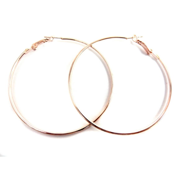 Rose Gold Thin Hoop Earrings Gold Tone 2.25 inch Hoops