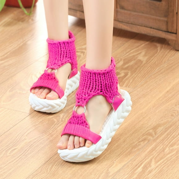 WIZUTIZ Platform Sandals Women Dress Sandals for Women Running Comfort Stretchy Plush Sandals Pull-On Round Toe Shoes Mid Heel (2"-3") Wide Solid Sandals Beach Up to 60% Off Pink
