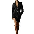 thumbnail image 2 of YueHuiYing Women's Solid Fashionable Long Sleeved Lapel Breasted Short Single-Breasted Shirt Dress With Belt, 2 of 9