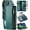 Blue Green, variant on for iPhone 15 Wallet Case, for iPhone 15 Case Wallet for Women Men, Vintage PU Leather Magnetic Bukckle Flip Closure Wrist Strap Zipper Card Holder Phone Cases for iPhone 15, Luxury Coffee