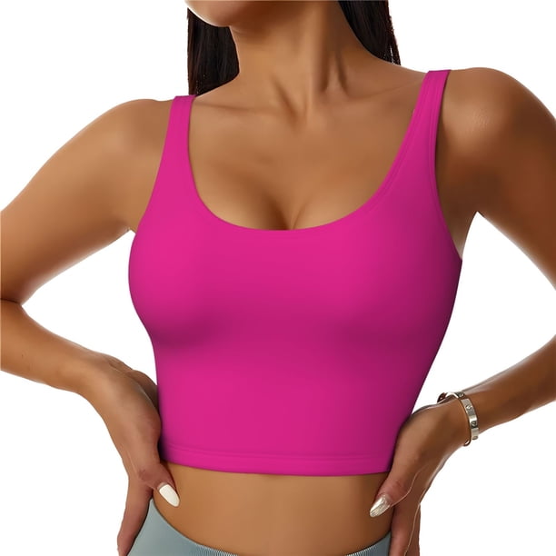 Fotbe Darkmagenta Sujetador Deportivo Largo sin Aros para Mujer con Almohadillas y Soporte Medio, Transpirable y Absorbente, Camiseta Tipo Chaleco o Tank Top-Small