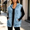 thumbnail image 4 of Women's Durable Denim Top With Hooded Zipper And Loose Jackets With Pockets Long Sleeve or Sleeveless Denim Jackets for Women, 4 of 9