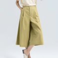 thumbnail image 3 of Mrat Women's Baggy Linen Capris Wide Leg Capris Solid Beach Cropped Culottes Office Pants with Pocket S-93 Yellow XXL, 3 of 5