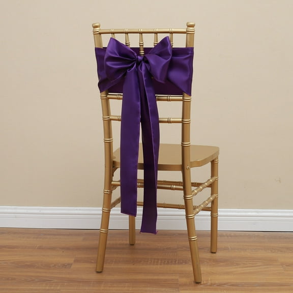 XmhyTop-A Dark Purple Chair Ribbons Back Sash - 17x275cm Polyester Decorative Sashes for Dining Chairs, 4 Pcs