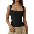 thumbnail image 3 of Women'S Square Neck Sleeveless Tank Tops Basic Tight T-Shirts Black S, 3 of 9