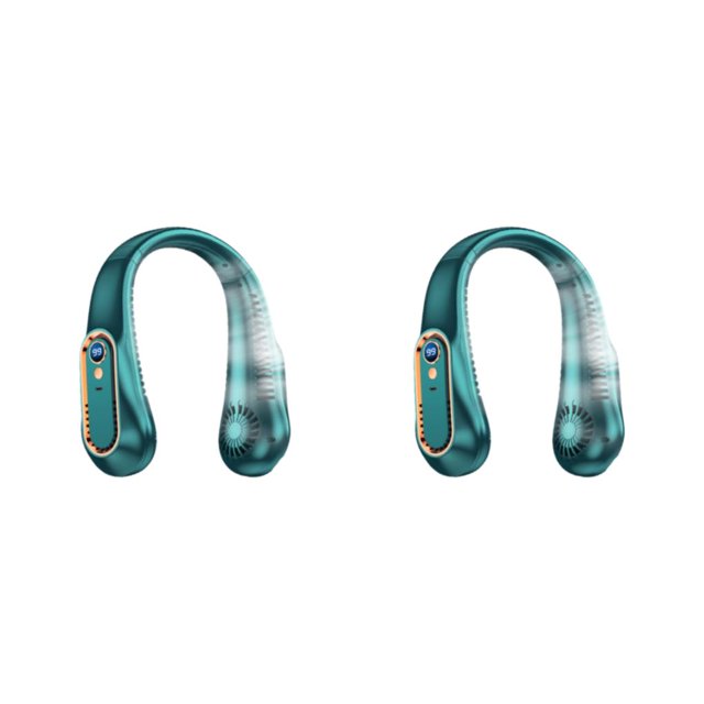 Bearachild Ventilador ABS Cuello de verano Colgando 5 Engranajes Pantalla de potencia Ventiladores de refrigeración de funcionamiento silencioso Verde 1200mAh 2piezas