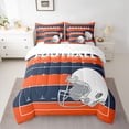 thumbnail image 2 of Feelyou Modern Rugby Football Twin Bedding Sets 7-Piece, Cartoon Soccer Helmet Bedding Comforter Set, Orange Navy Abstract Stripes Reversible Sheet Sets, Microfiber Bedroom Decor, 2 of 7