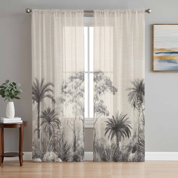 Tropical Forest Sheer Curtains 96 Inch Length 2 Panels Set, Farmhouse Retro Summer Nature Tree Plants Voile Window Treatment Semi Sheer Long Curtains Drapes for Bedroom/Living Room/Kitchen 52"x96"x2