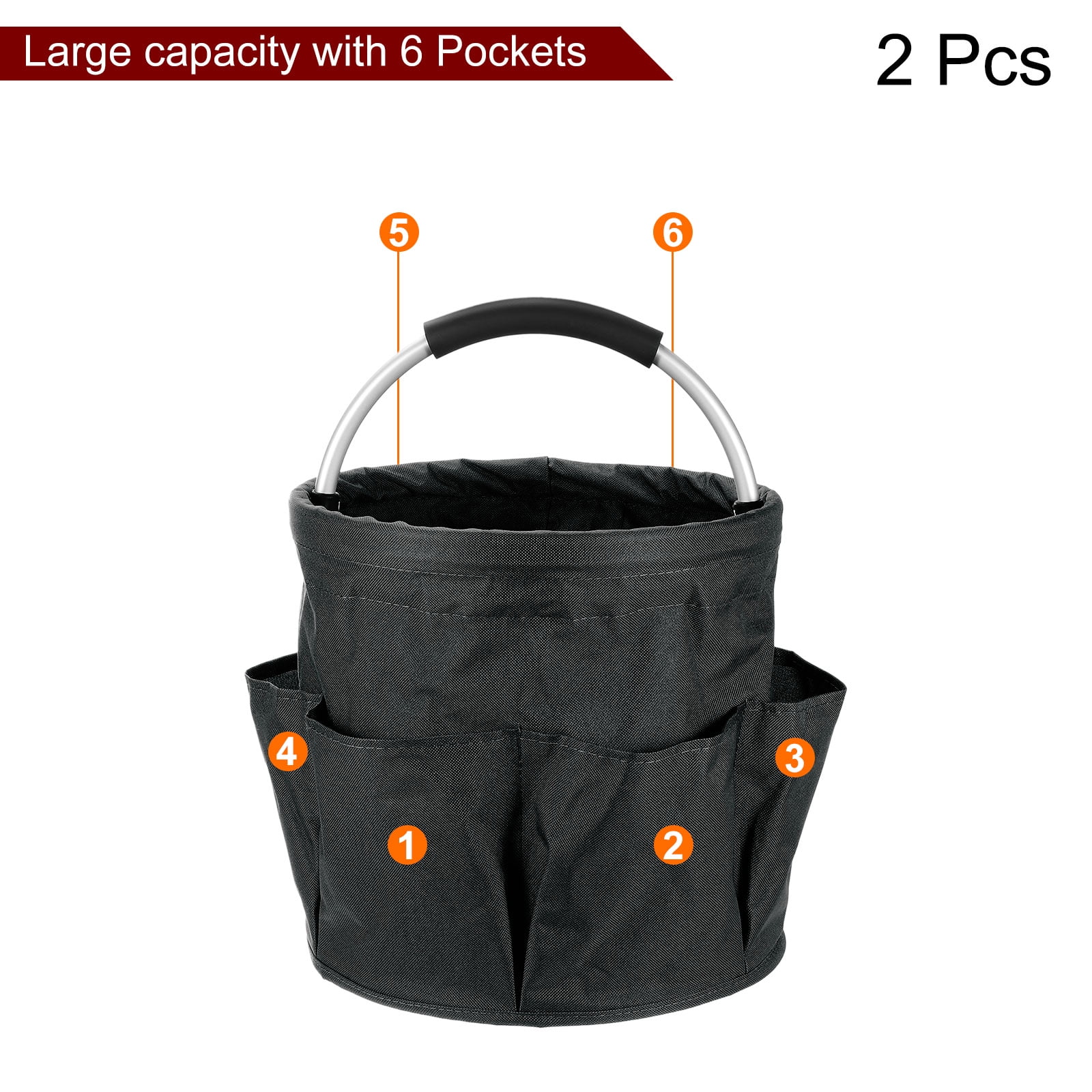 Uxcell 2pcs Garden Tool Bag 280mm x 280mm Oxford with Pockets Garden Tote Bag, Black