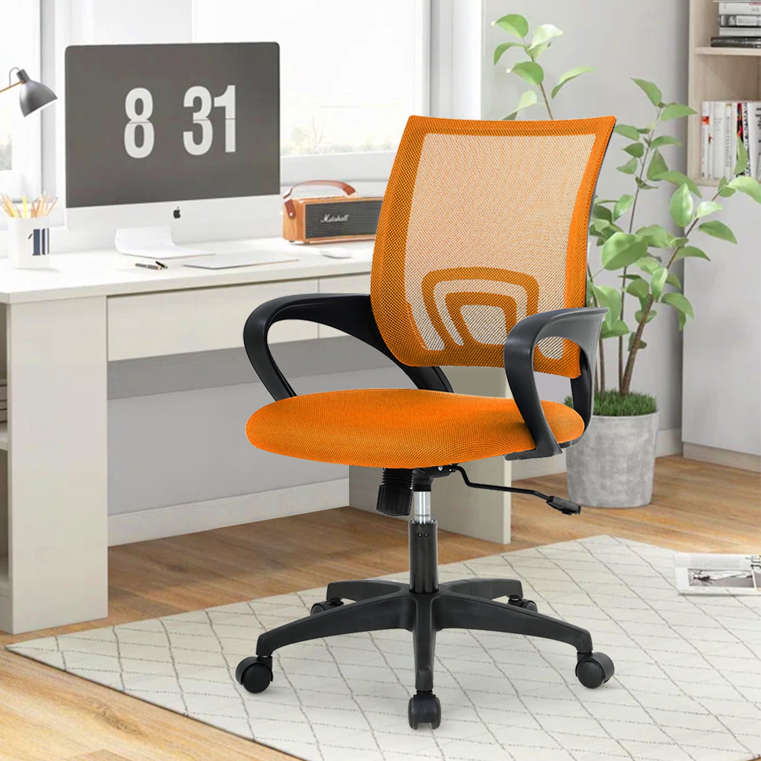 NiamVelo Mesh Office Chair, Mid-Back Home Office Chair Adjustable Ergonomic Desk Chair with Armrest, Rolling Swivel Chair for Adults, Orange
