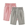 thumbnail image 2 of 2 Pack Shorts for Girls Summer Casual Knee Length Bermuda Shorts Kids High Waisted Drawstring Short Pants Teen Girls Clothes, 2 of 4