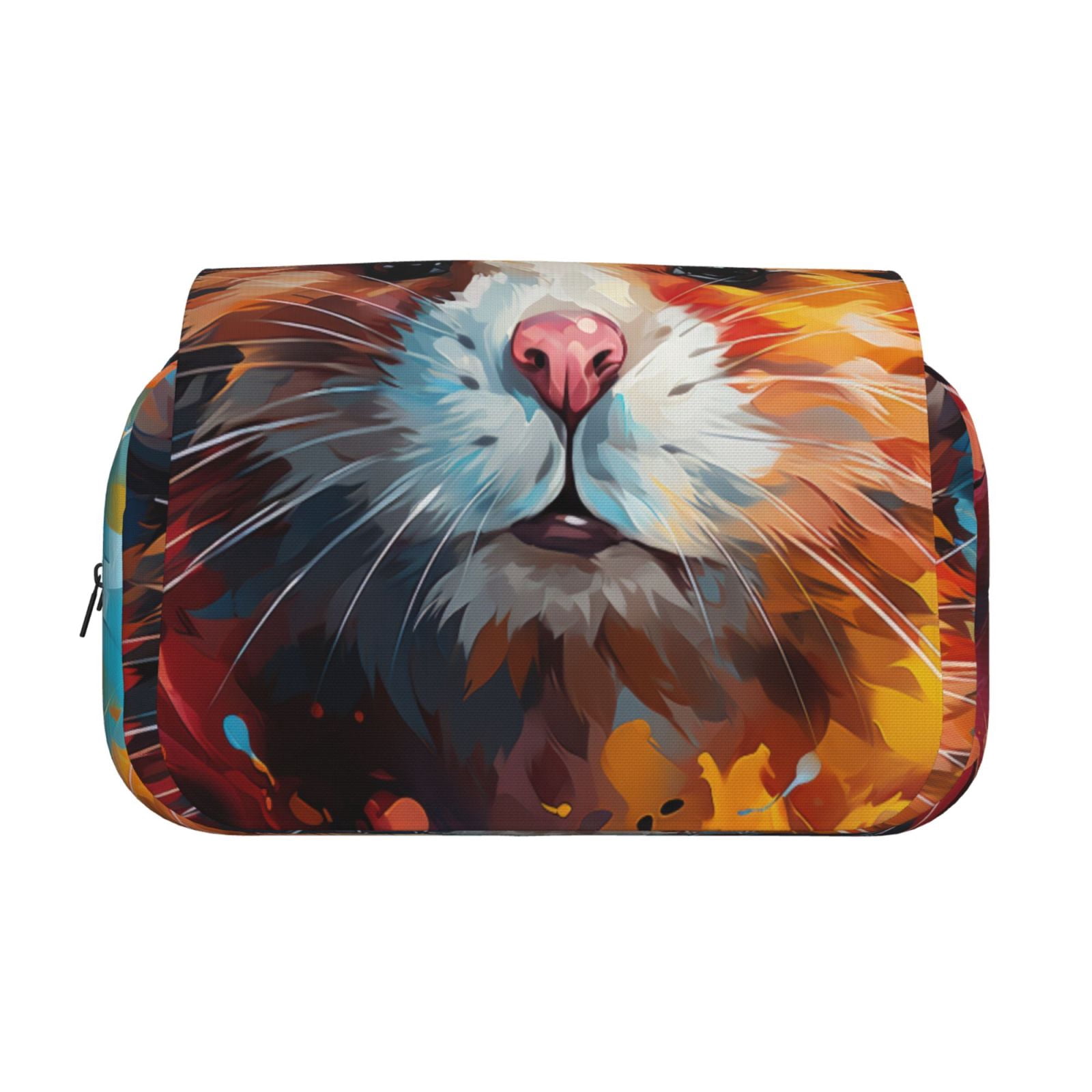 Rateoe Oil Painting Colorful Hamster Pattern Double Clamshell Pen Case, Storage Organizer with Two Zipper Compartments– Holds Up to 50 Pencils & Pens