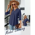 thumbnail image 4 of ZXSXSY Women Eyelet Crochet V Neck Lantern 3/4 Sleeves Scoop Hem Flowy Casual Dressy Blouse, 4 of 7