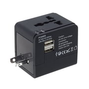 Global Adapter with Dual USB Charger, Black
