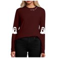 thumbnail image 4 of mgoYE Halloween Womens Clothing Halloween Sweatshirts for Women Ghost Pumpkin Long Sleeve T-shirt Graphic Tees Fall Pullover Tops(Wine,L), 4 of 8