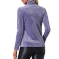 thumbnail image 3 of INSPIRE CHIC Women's Top Long Sleeve Mock Neck Turtleneck Stretchy Velvet Blouse XL Blue Purple, 3 of 6