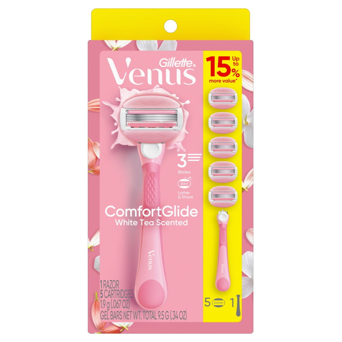 Venus Comfortglide White Tea Women's Razor, 5 Blade Refills