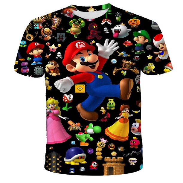 Camiseta con estampado de Super Mario Bros para niños y niñas, ropa de juego clásico, divertida, de manga corta qym unisex