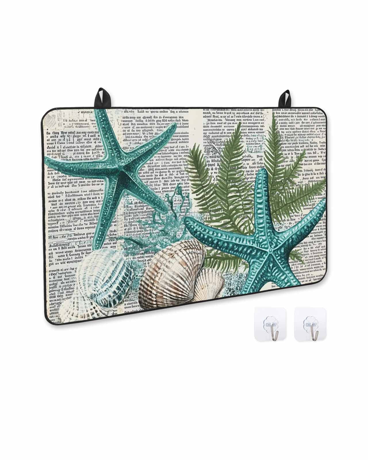 nqOlkjepod Large Induction Cooktop Protector Mat 31"x24", Coastal Teal Starfish Stove Top Covers for Electric Stove, Summer Ocean Beach Shell Pine Leaf Stove Burner Cover Mats, Glass Top Stove Cover