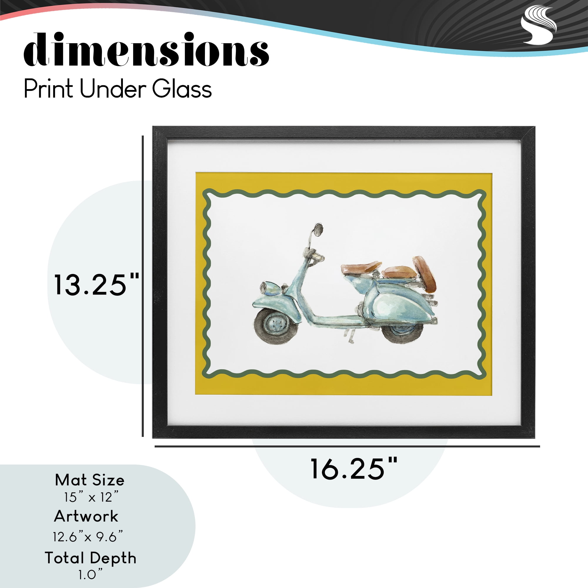 Stupell Industries Blue Vespa with Yellow Border Black Framed Print Under Glass, design by Lanie Loreth