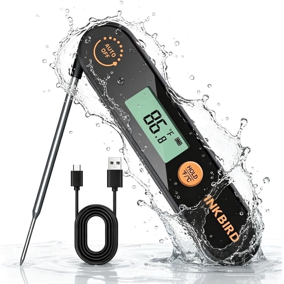 INKBIRD Meat Thermometer with Stainless Steel Probe and LCD Display, Foldable Probe Instant Read Waterproof Digital Food Thermometer , -58°F to 572°F