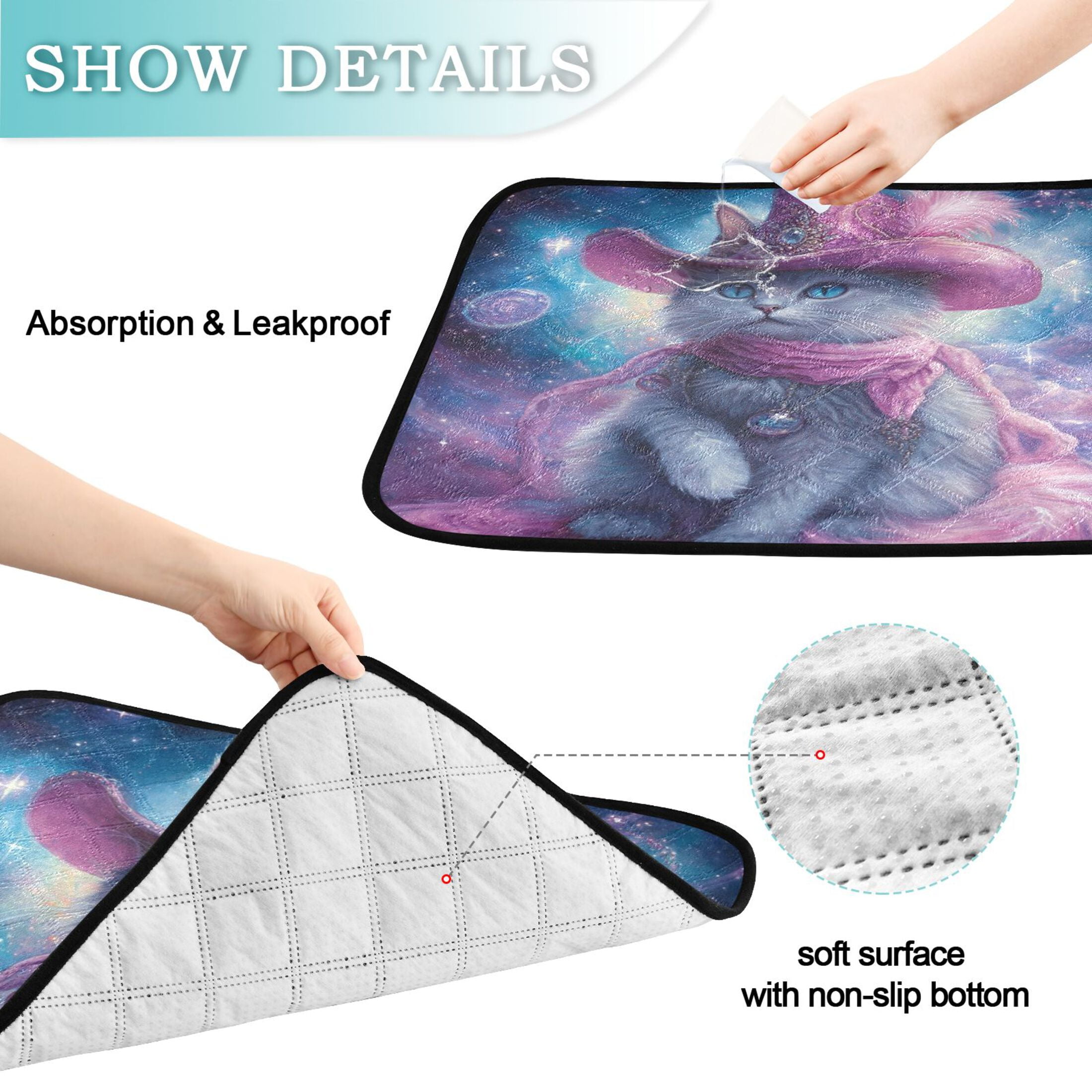Qxltty Mystery Kitten Cat litter Pads Pet Set of 3 Diaper Mats Center Anti-leakage Layer Absorbent Soft and Comfortable