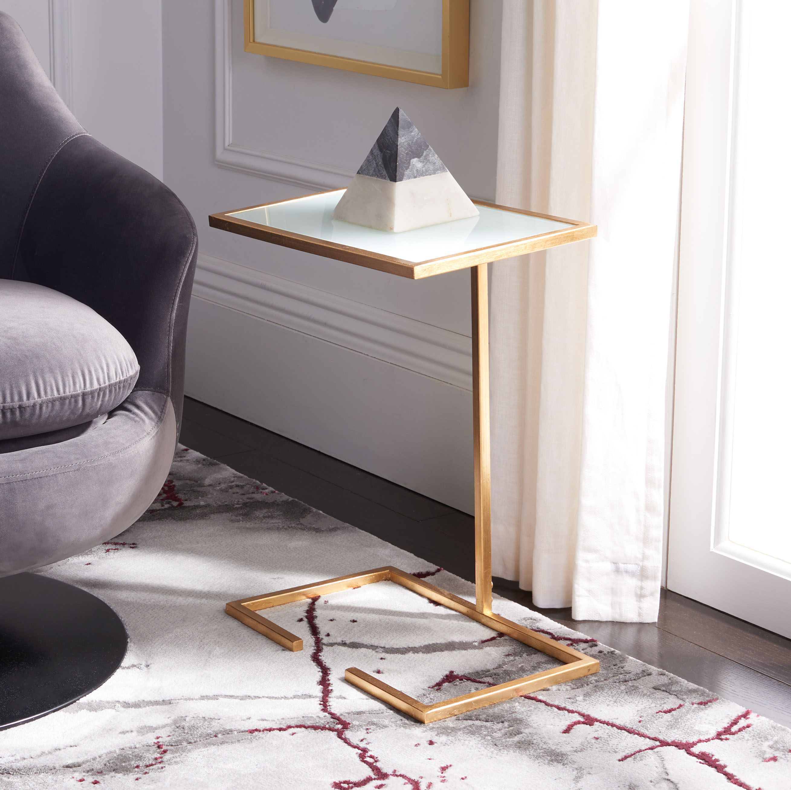 SAFAVIEH Neil 21 in. H Solid Classic Accent Table, Gold Leaf/White Glass