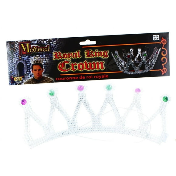 Royal King Costume Crown Silver With Jewels Adult Men