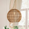 thumbnail image 5 of JONATHAN Y Raya 19" 1-Light Farmhouse Coastal Rattan 180" Cord Plug-In or Hardwired LED Pendant, Brown, 5 of 10